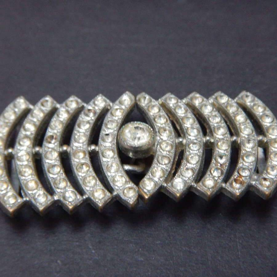Beautiful Belt Clasp in Art Deco Style with Clear Stones - French 1930