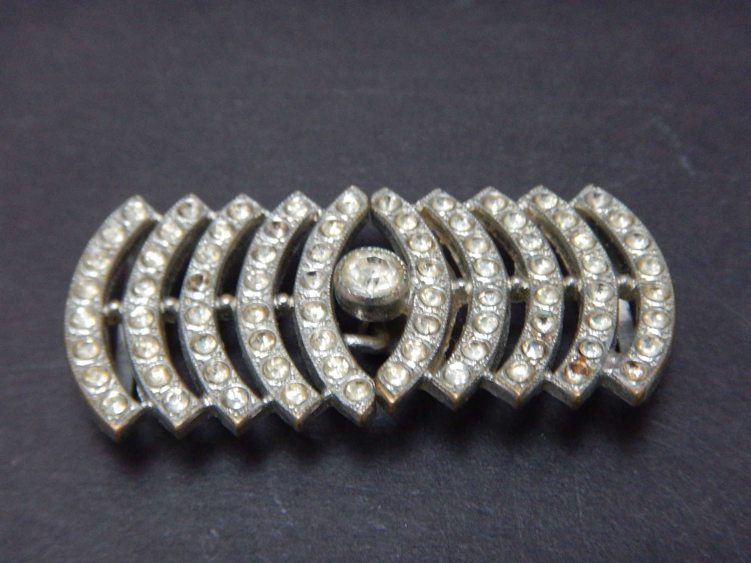 Beautiful Belt Clasp in Art Deco Style with Clear Stones - French 1930