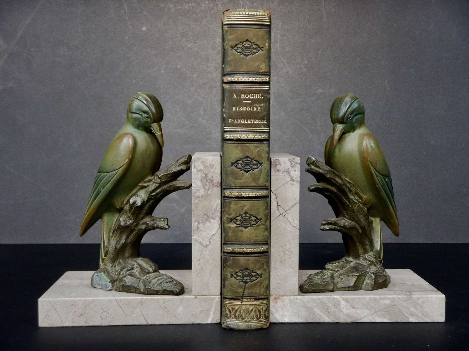 Art Deco Design - Woodpecker Bookends & Crested Finch Inkwell Desktidy
