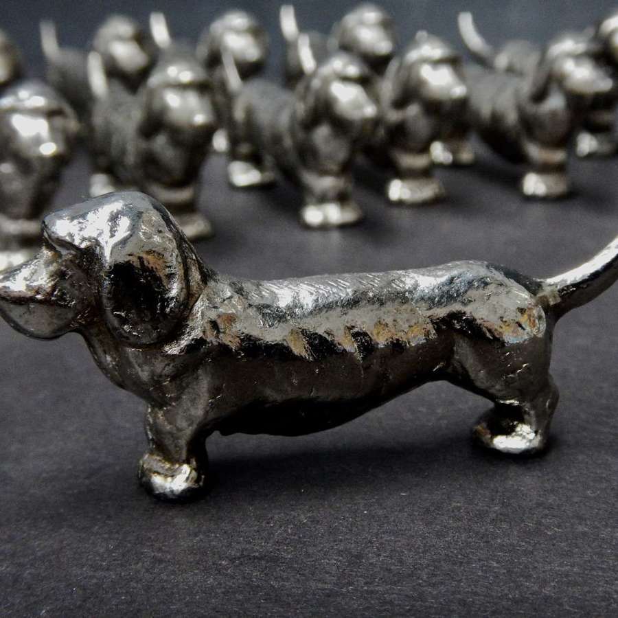 Sixteen Antique French Silver Plated Basset Hound Knife Rests