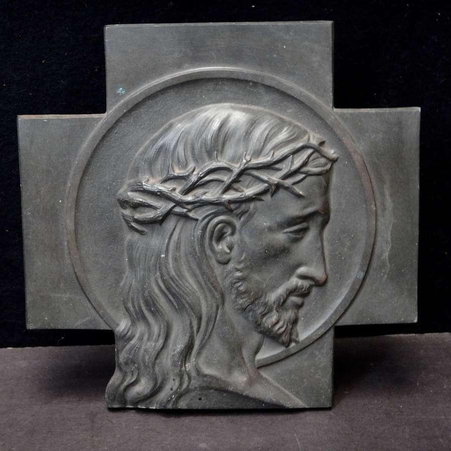 Bronze Relief Metal Plaque Christ with Crown of Thorns - 4.5