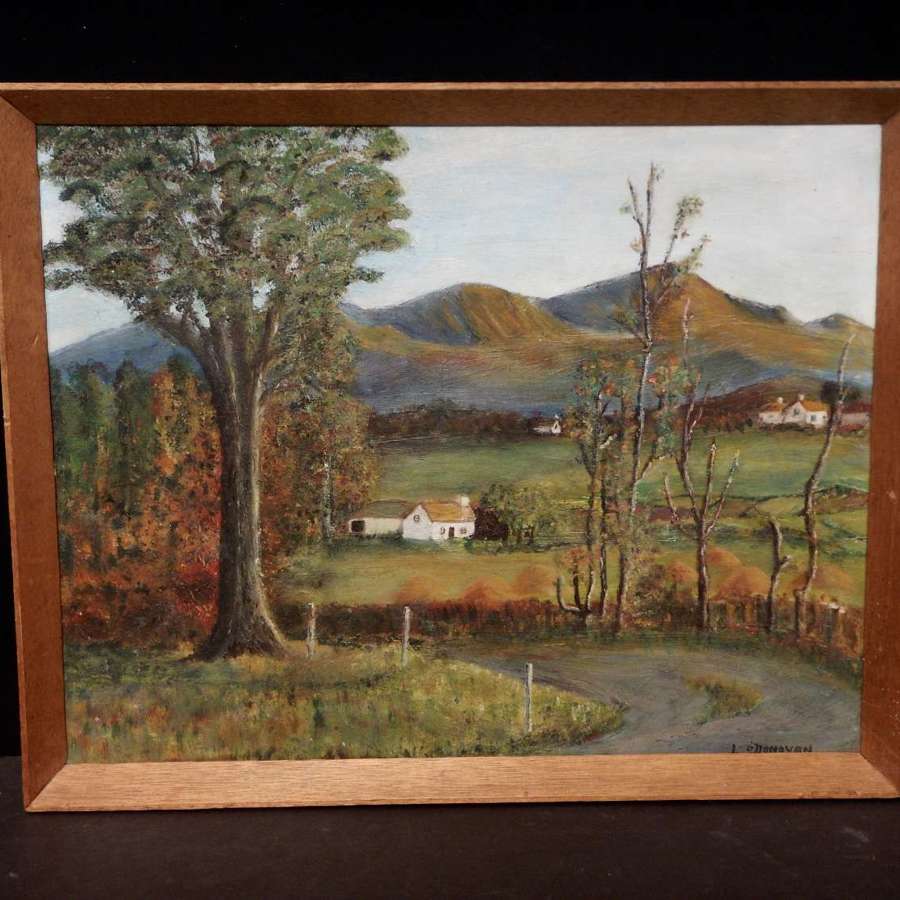Original Irish Oil Painting from 1970s - farms on a mountain side