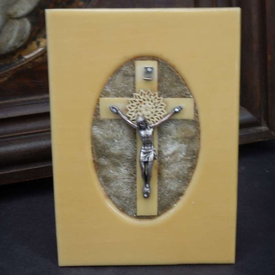 French Ivorene Traveling Crucifix with Oval Cutout