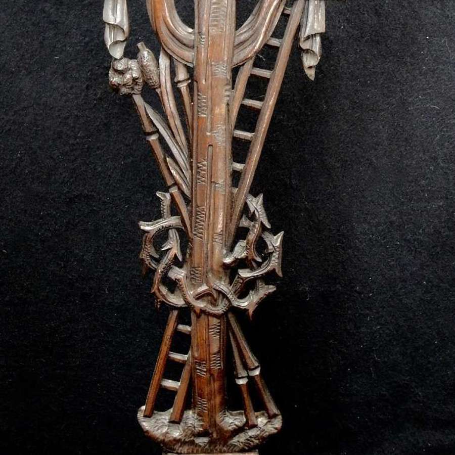 19" Antique Black Forest - Hand Carved Arma Christi Alter Cross