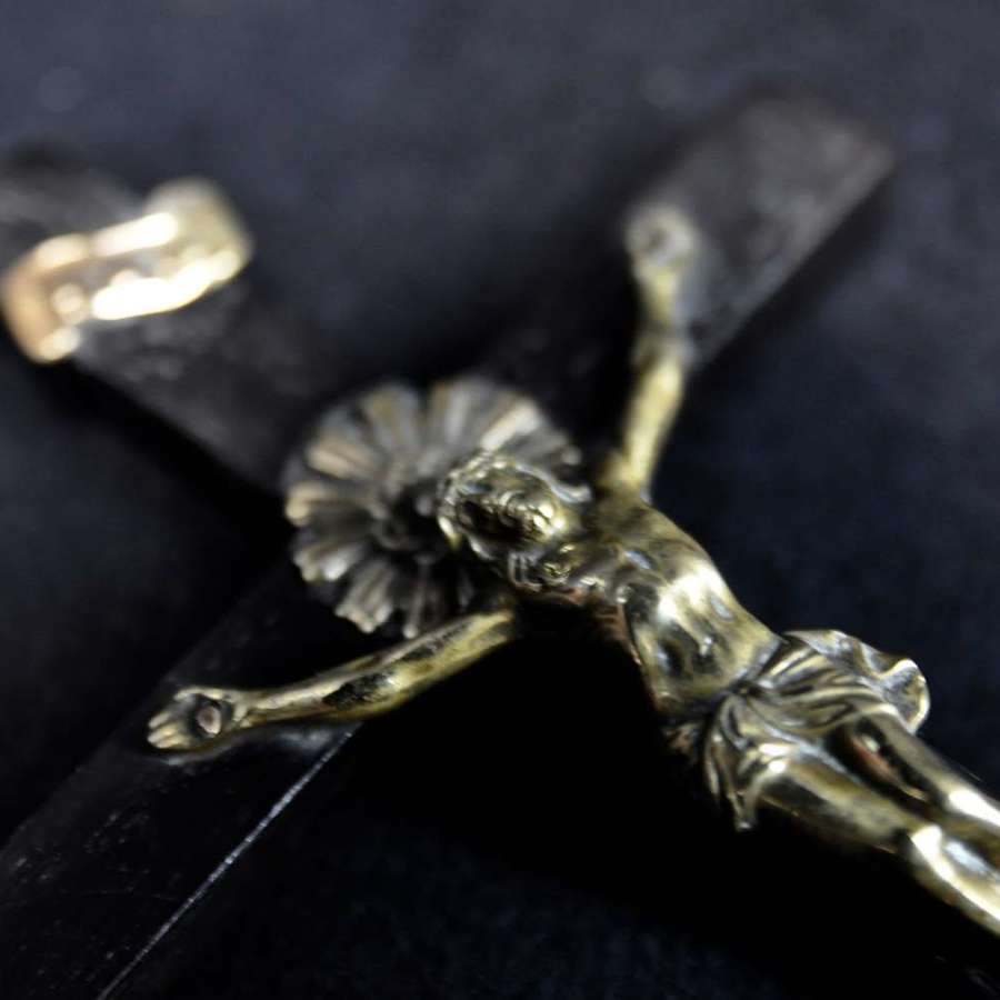 Unusual Antique French Coffin Cross -  Crucifix - Death Cross