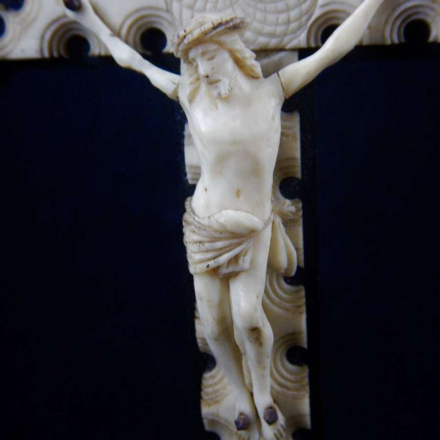 C 1800's UNIQUE DIEPPE Ivory Corpus Christi with Ebonised Crucifix