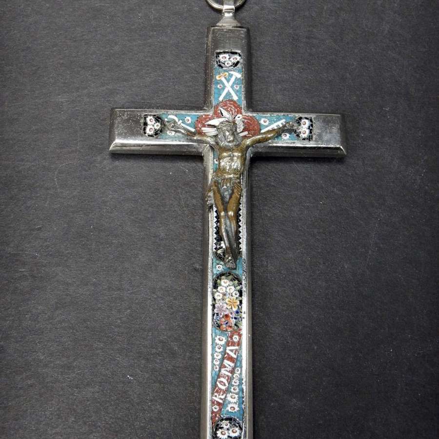 Superb 5" ROME Micro Mosaic Pendant Crucifix