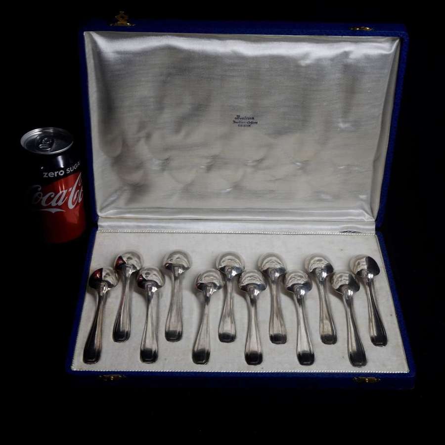 Antique Boxed Set of 12 French Silver-plated Tea Spoons