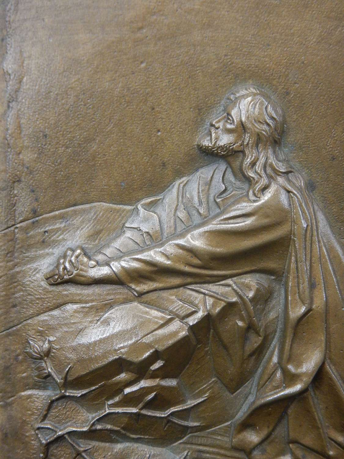 RARE Signed Bronze Plaque - ANTIQUE - Jesus Praying