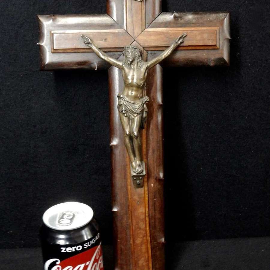 RESERVED for JOHN French Carved Wooden Thorn Cross Wall Crucifix