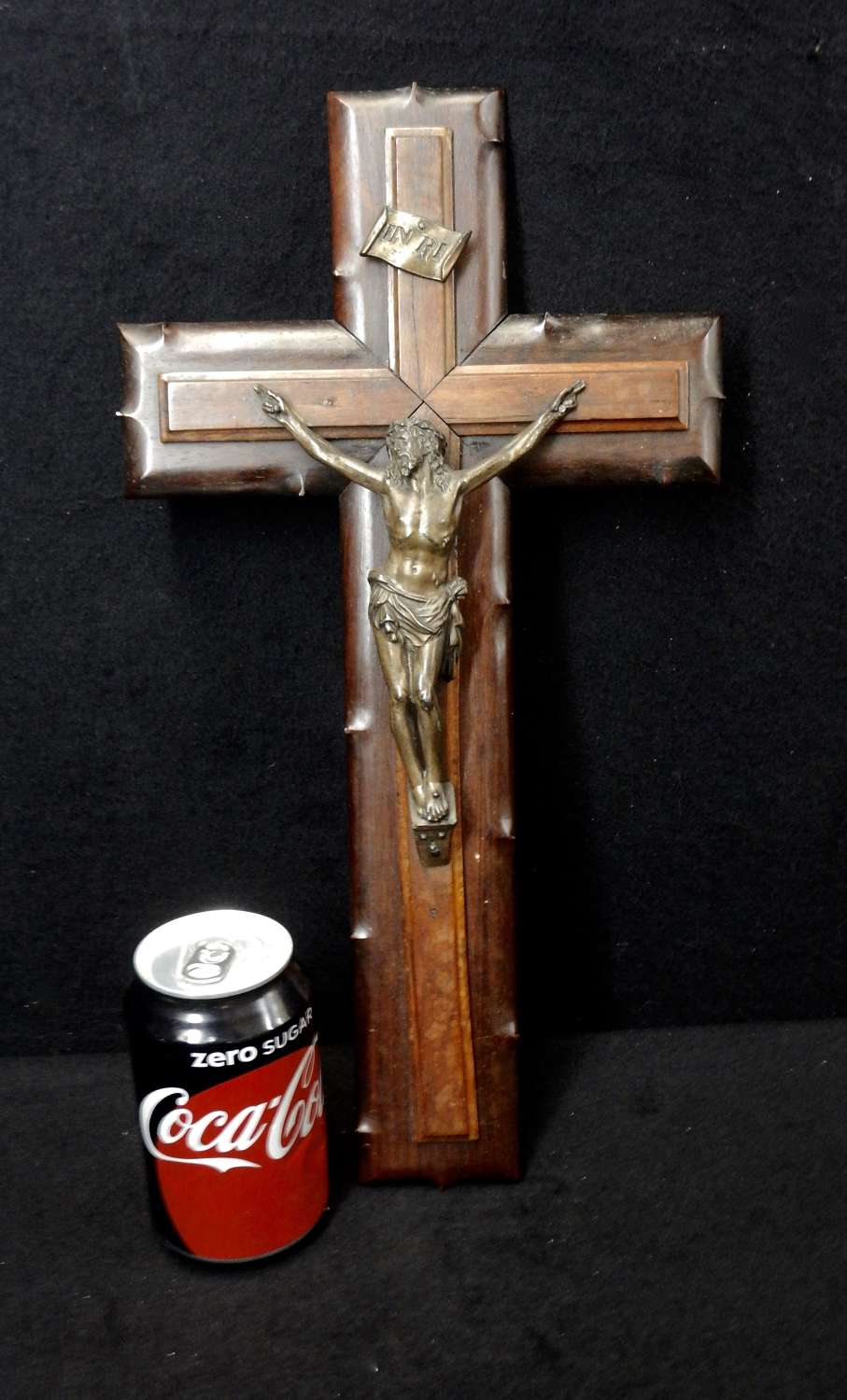 RESERVED for JOHN French Carved Wooden Thorn Cross Wall Crucifix