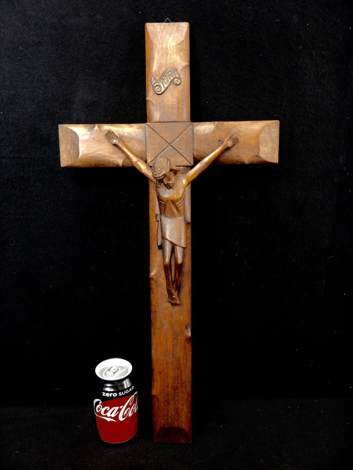 23 Inch Mid Century Hand Carved Wooden Wall Crucifix