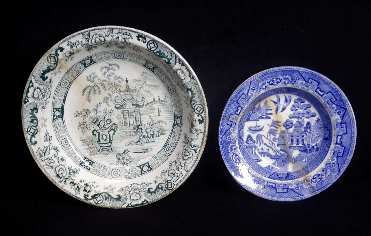 Antique French & English Plates /Bowls -  Staffordshire Willow Pattern