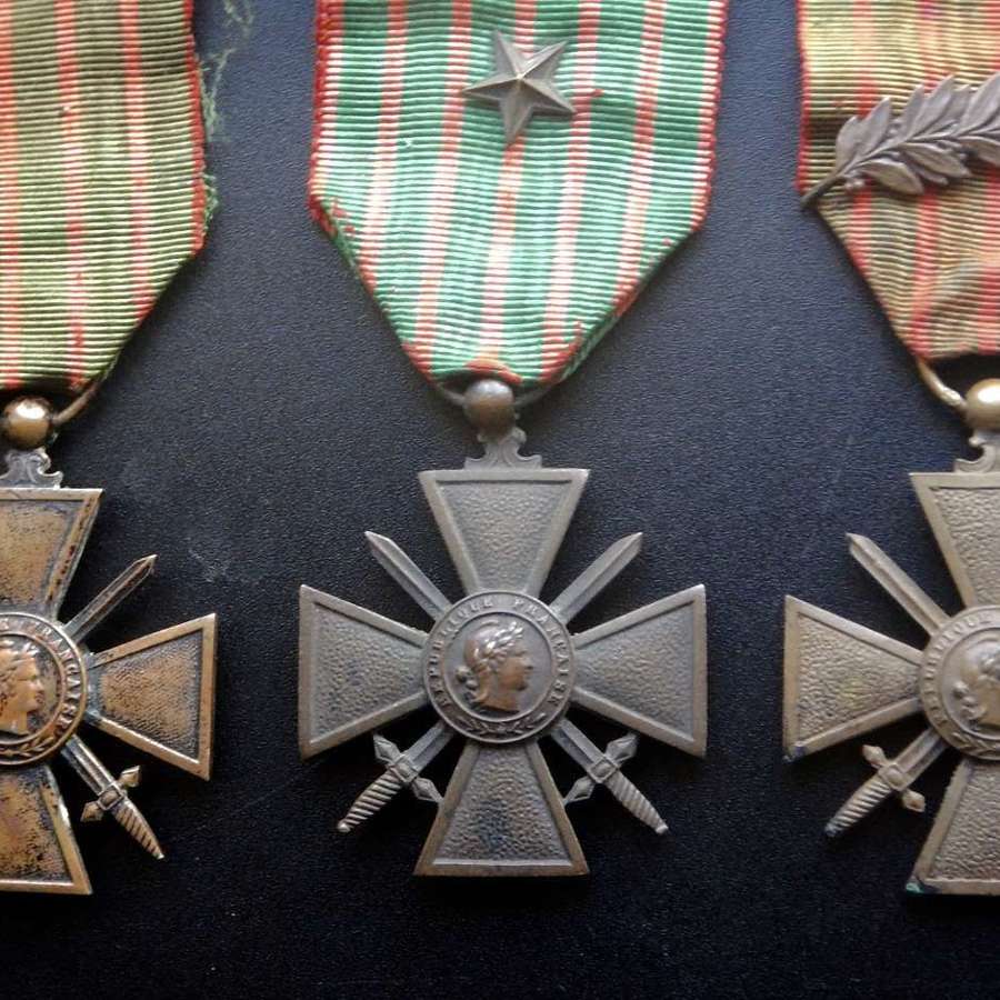 Set of Three - French Military: War Cross with Bronze Star and Palm Le