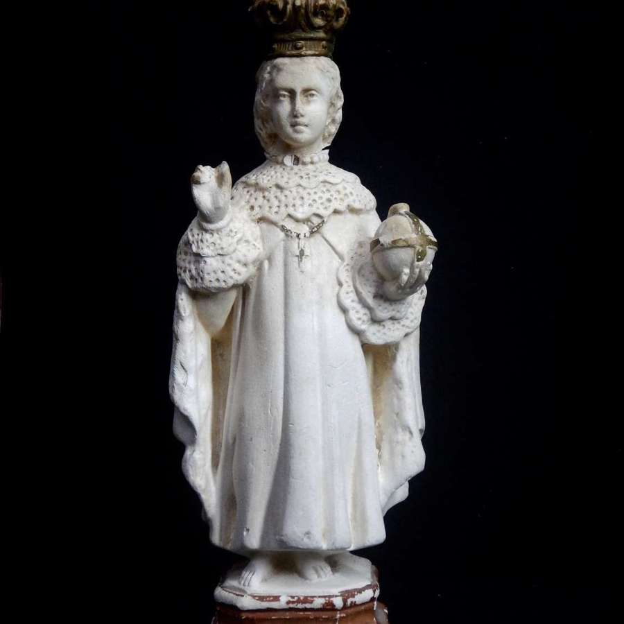 French Child of Prague - Small Antique Plaster or Chalkware Polychrome