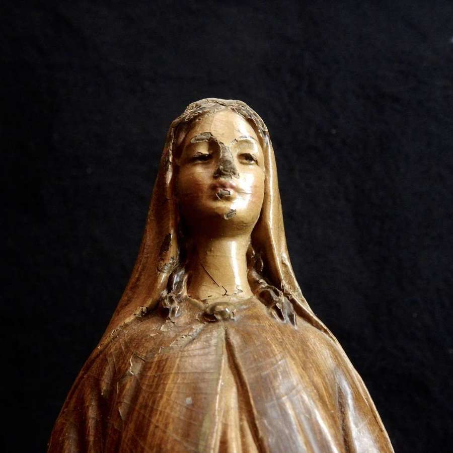 Antique Blessed Virgin Mary Standing on Snake - Freestanding
