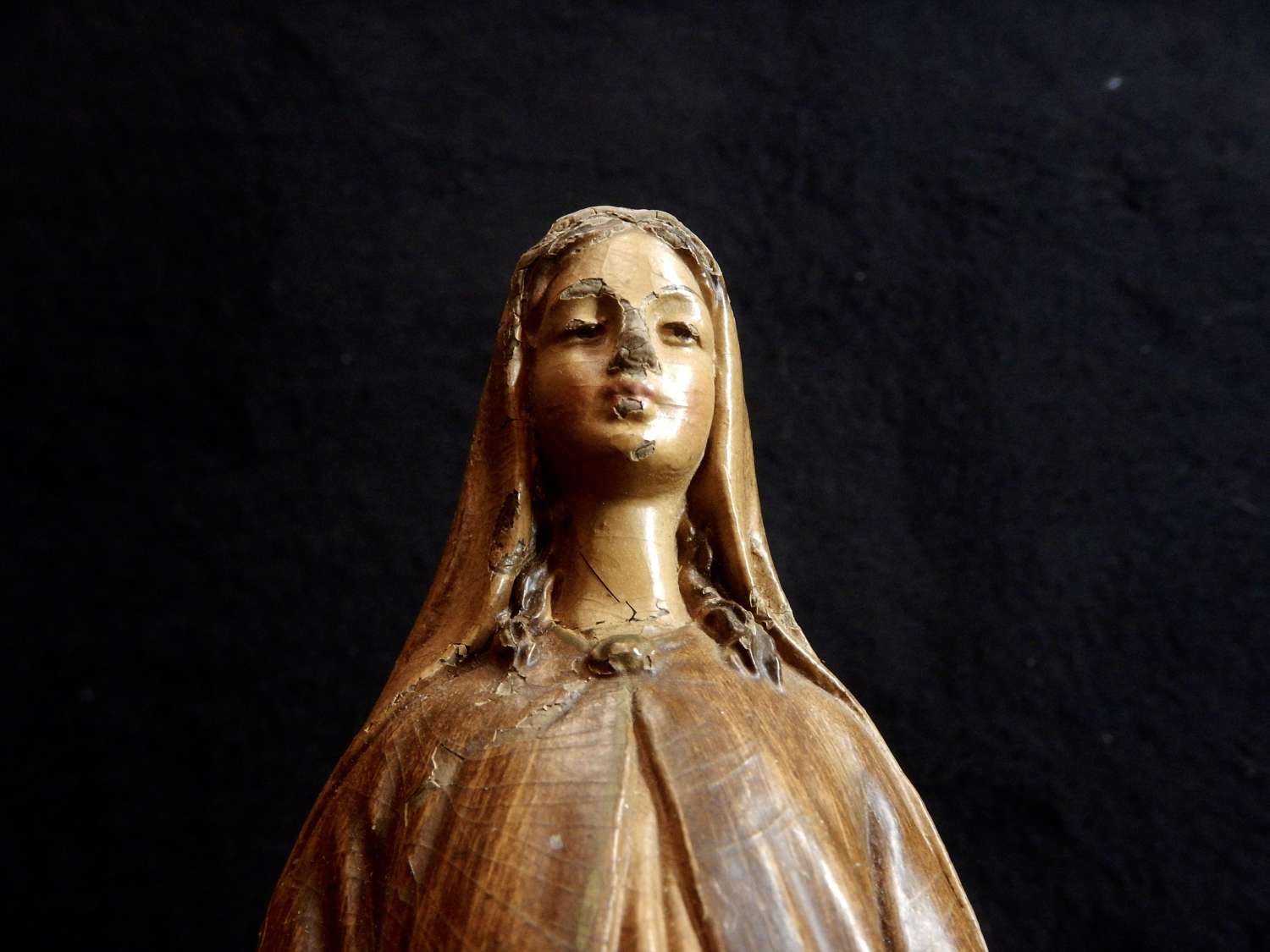 Antique Blessed Virgin Mary Standing on Snake - Freestanding