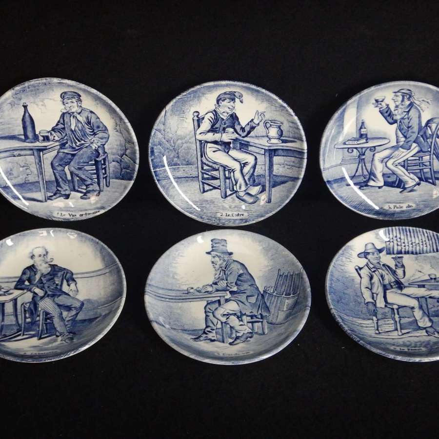 French Vintage 6 Mini Drinking Plates - Absinthe, Rum, Pale Ale, Cider