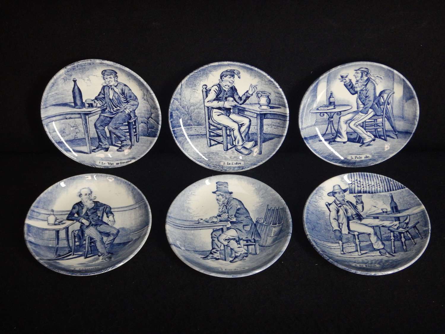 French Vintage 6 Mini Drinking Plates - Absinthe, Rum, Pale Ale, Cider