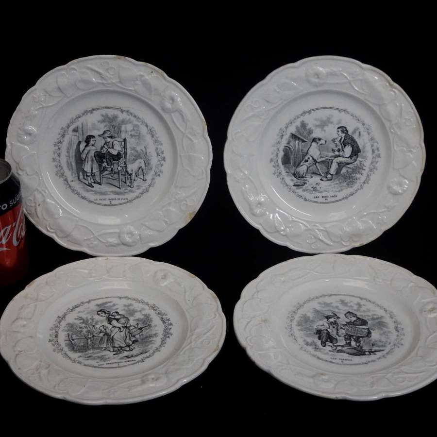 Four French Mid 1800s Plates - Childhood & Daily Life