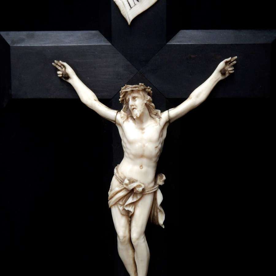 French Dieppe Crucifix from 1800's - Beautifully Carved Dieppe Christ