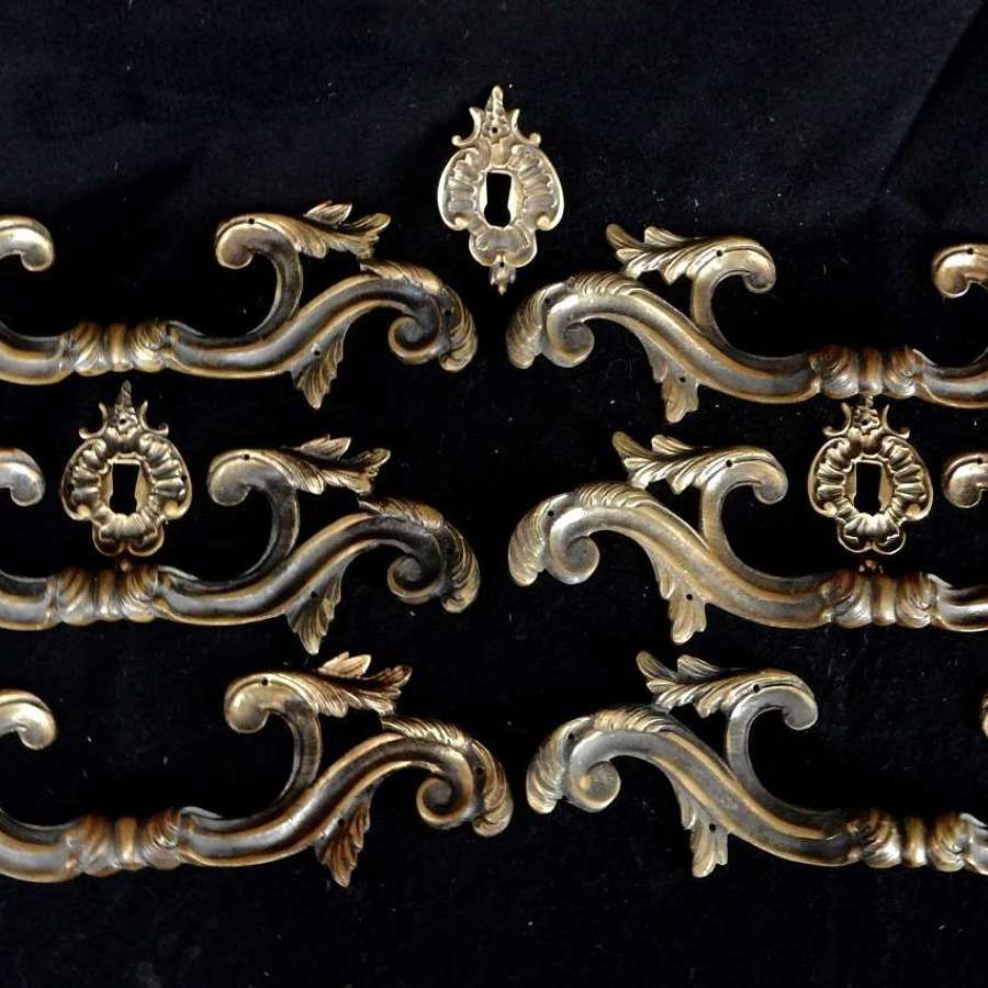 Set of Six Large Antique French Furniture Handles - Three Pairs