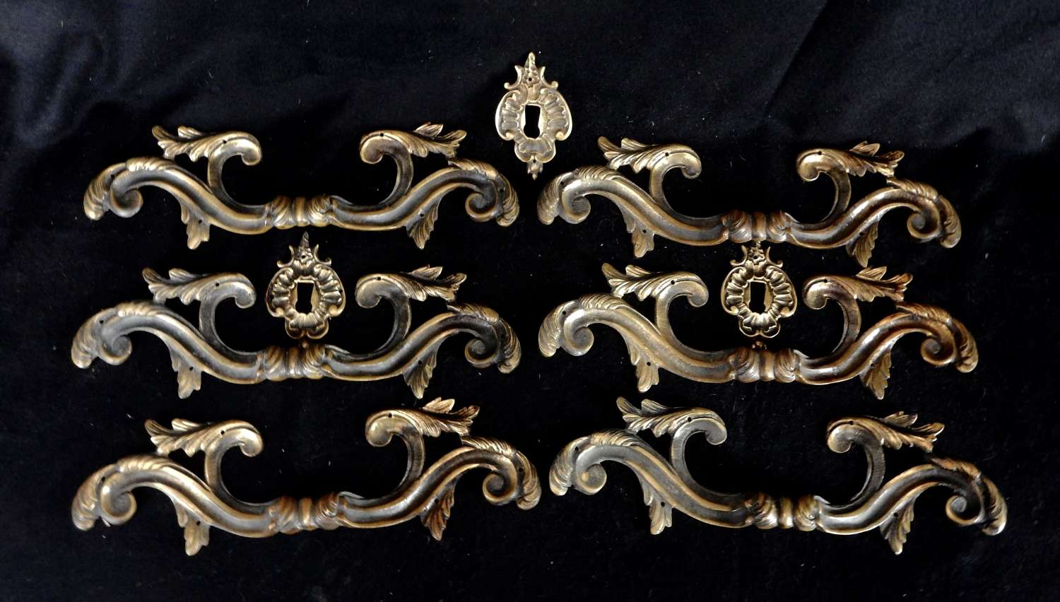 Set of Six Large Antique French Furniture Handles - Three Pairs