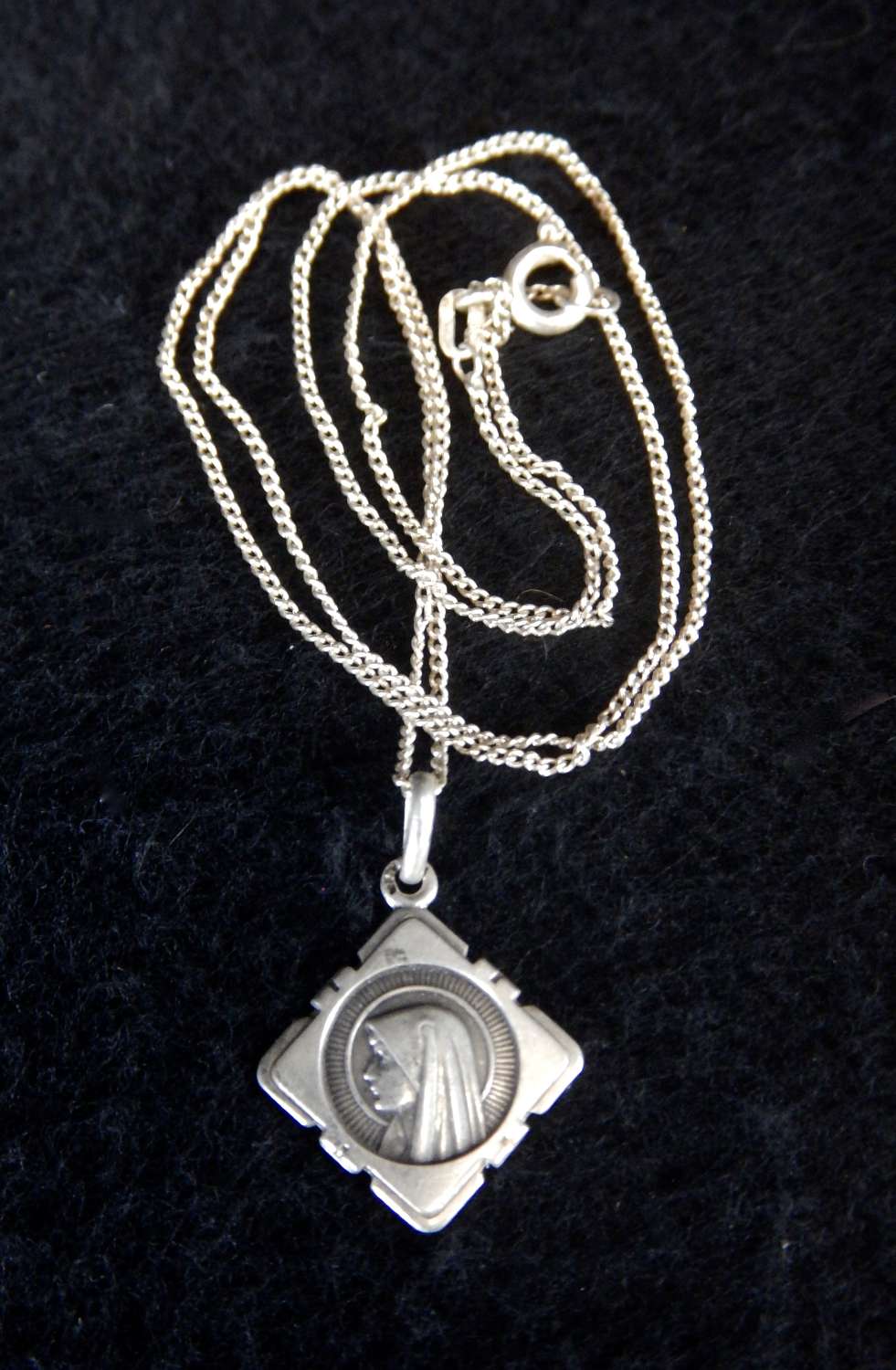 Silver Metal Medallion or Pendant - Art Deco - Our Lady