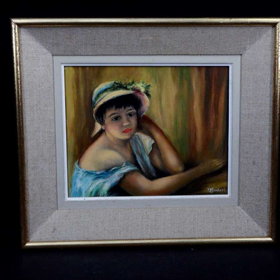 Original French Art - Oil Painting  - Young Woman - Signed Art  M. Fou