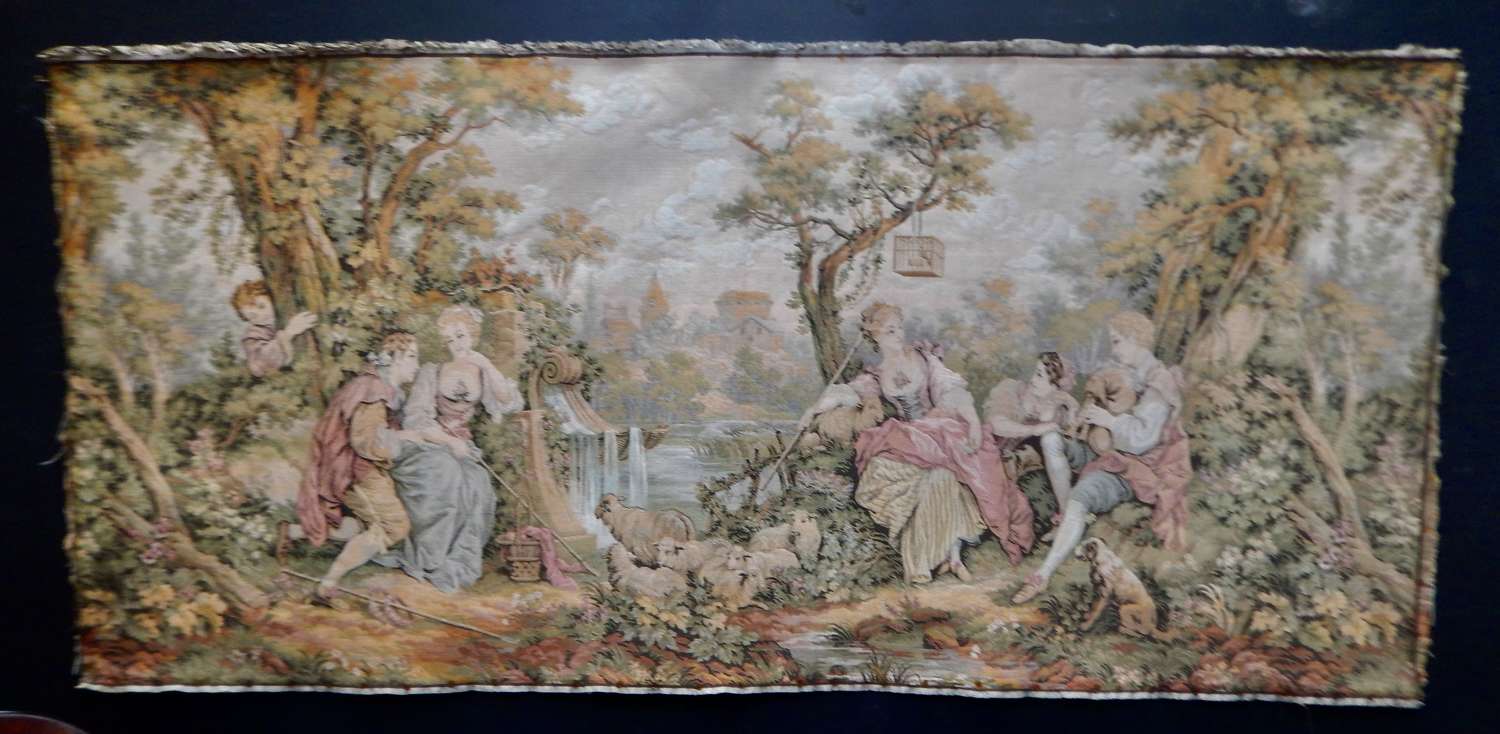 Vintage French Tapestry - Rural Romantic Scene - 1950s