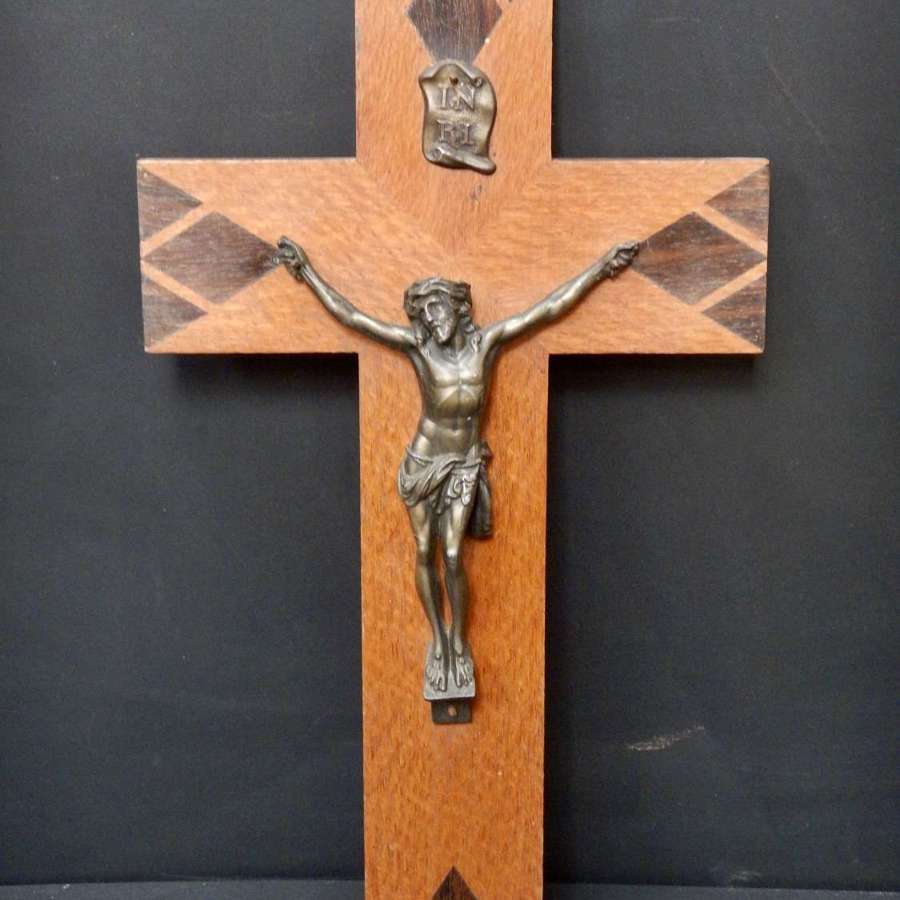 Marquetry Detailed Art Deco Crucifix - 13.75"- Made in France 1930s
