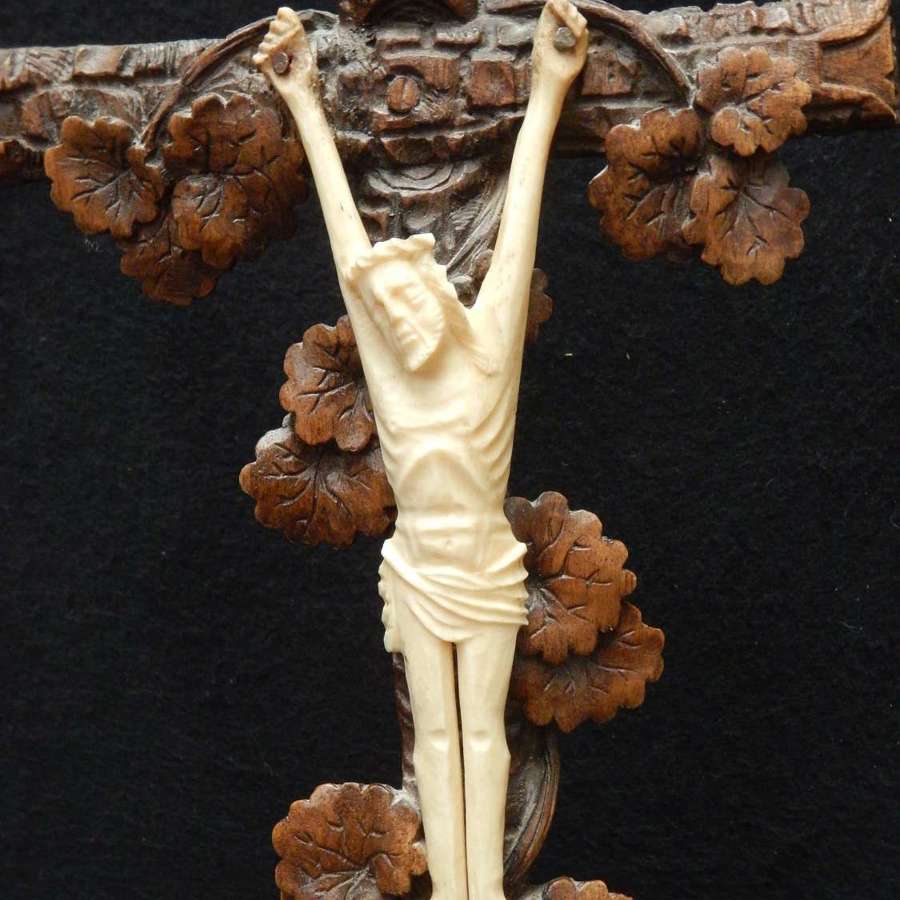 Antique Black Forest Jansenist Carved Crucifix Benetier Font 1700's