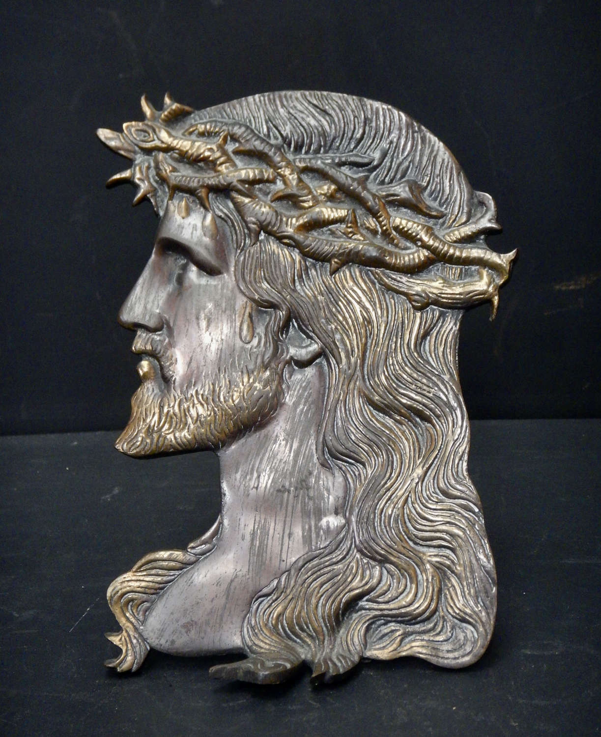 RESERVED Late 19th Century Gilt Bronze Profile - The Head of Christ