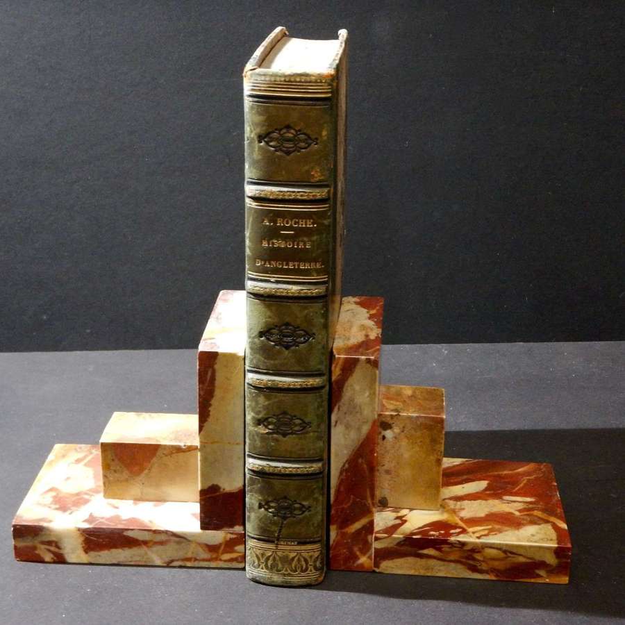 Art Deco Geometric Polished Marble Bookends - French 1930s