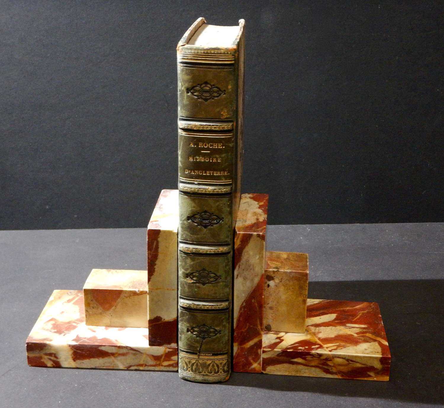 Art Deco Geometric Polished Marble Bookends - French 1930s