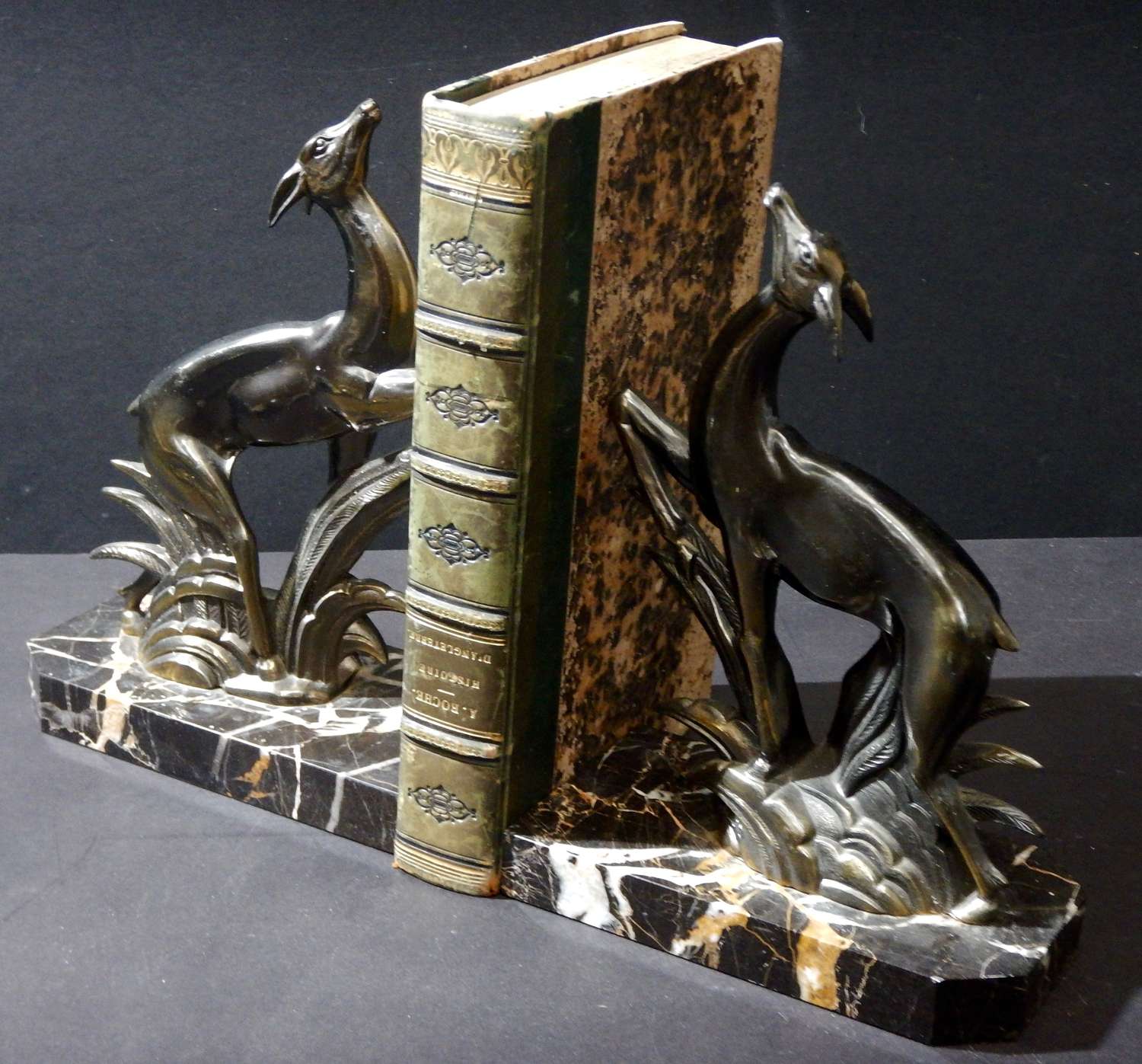 Large, Signed Art Deco Stylised Deer Bookends - 8 Inches
