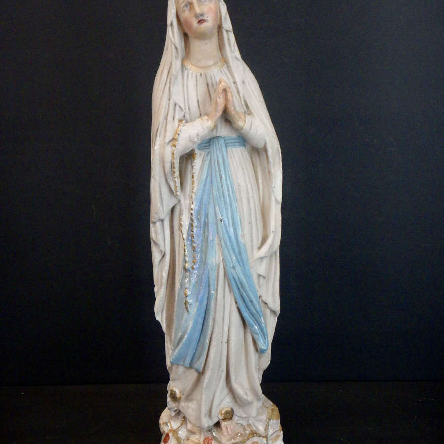 Antique Irish Convent Statue of Mary - Chalkware Polychrome