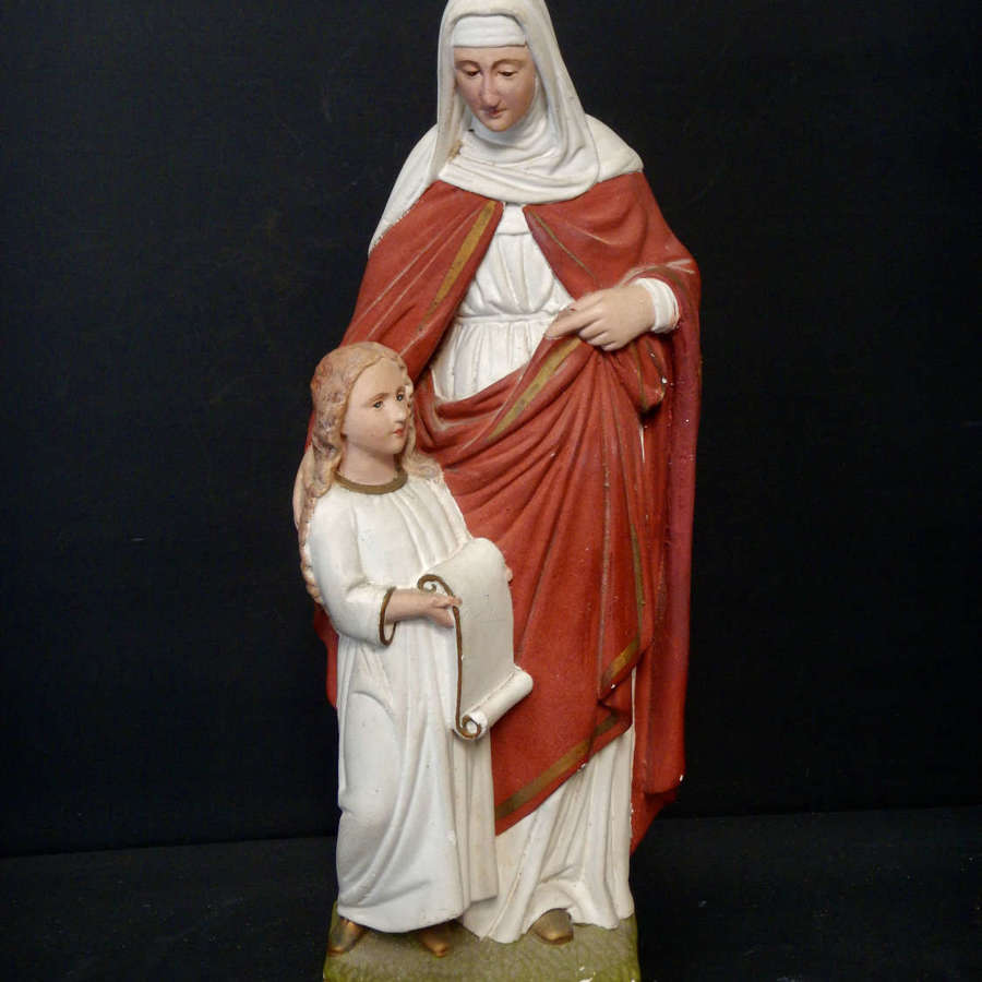 Irish Statue of Saint Anne - Chalkware Polychrome