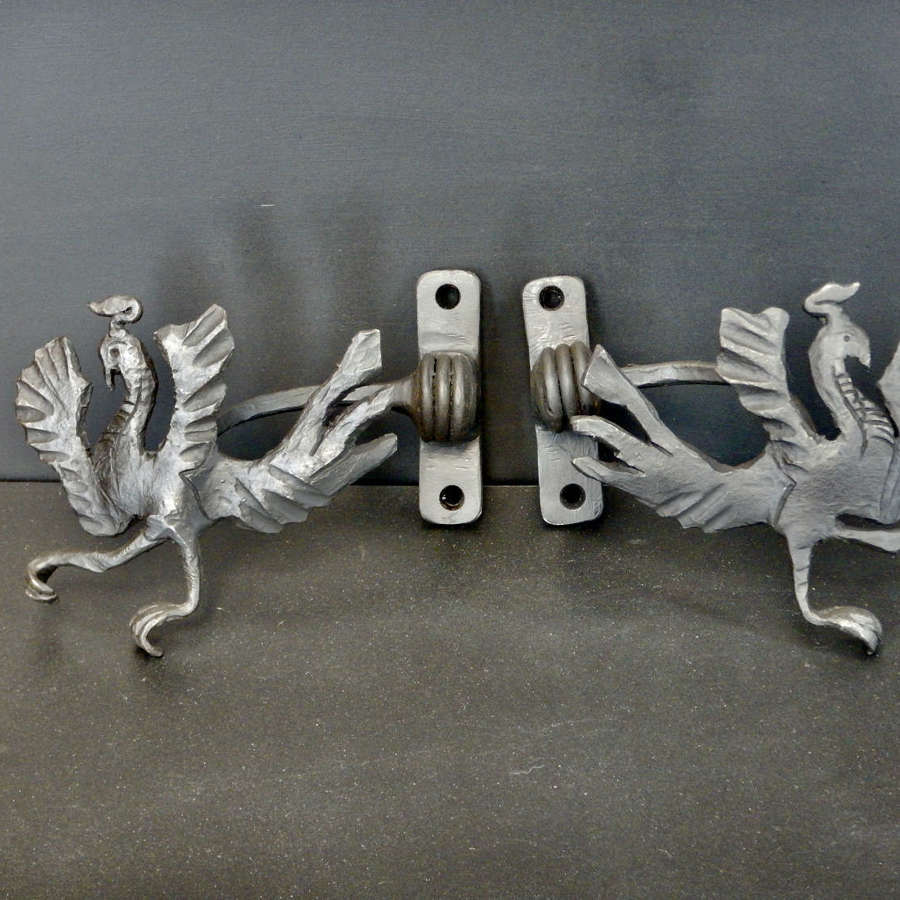 Hand Forged Phoenix French Curtain Tie-Backs from a Chateau