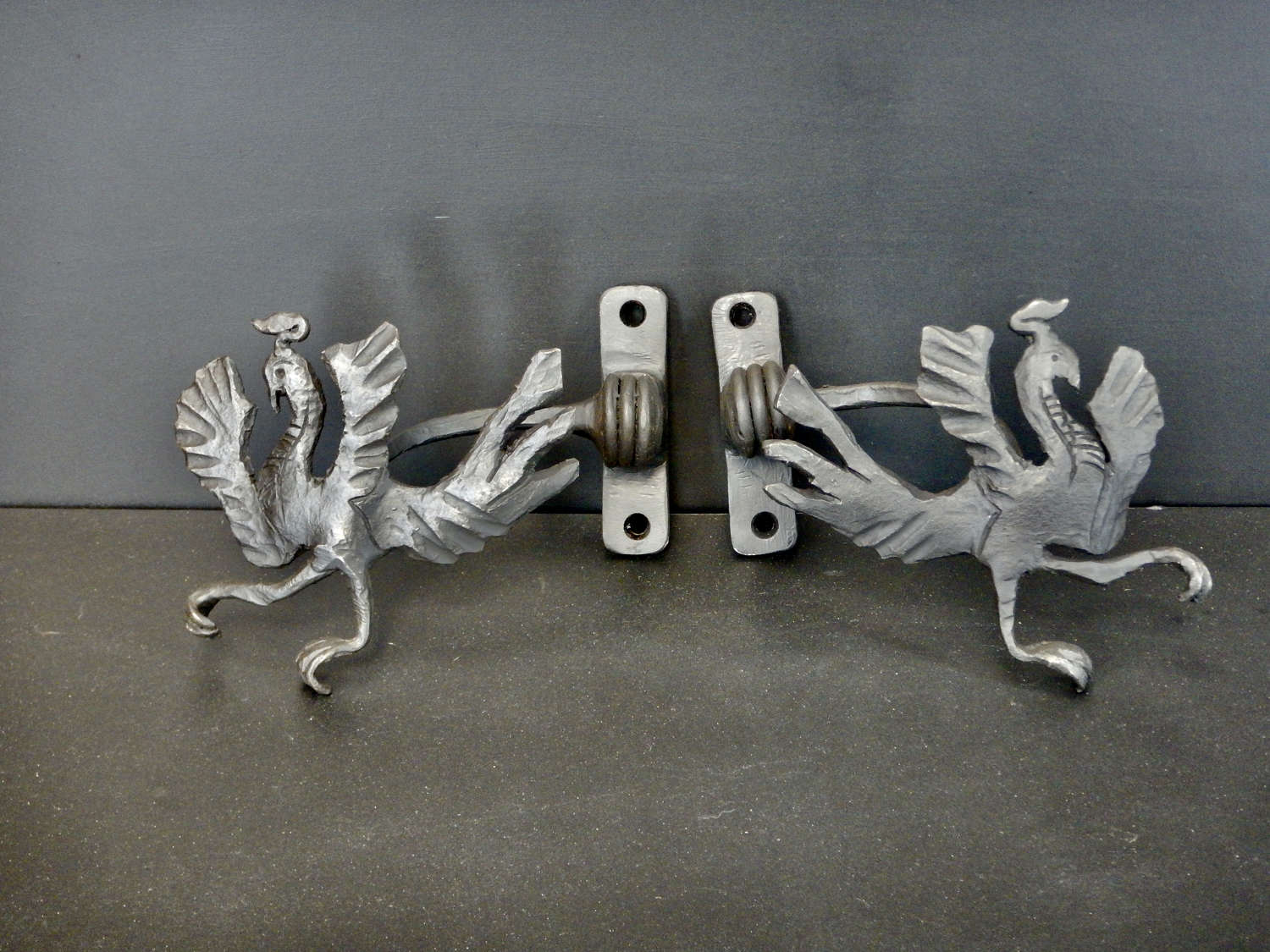 Hand Forged Phoenix French Curtain Tie-Backs from a Chateau