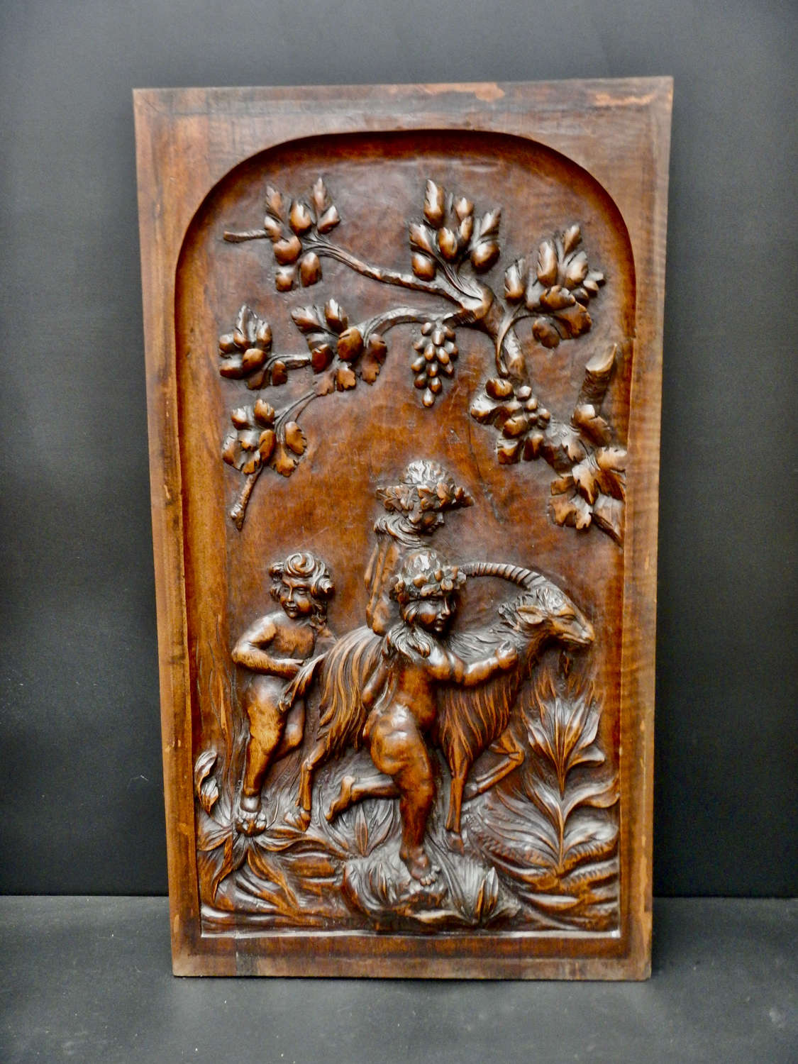 Antique French Wooden Carved Decorative Panel Three Putto
