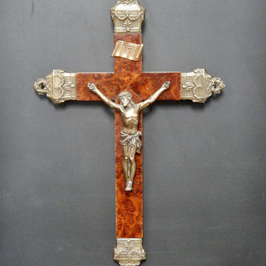 Unusual Antique Embellished French Crucifix with Decorative End Pieces