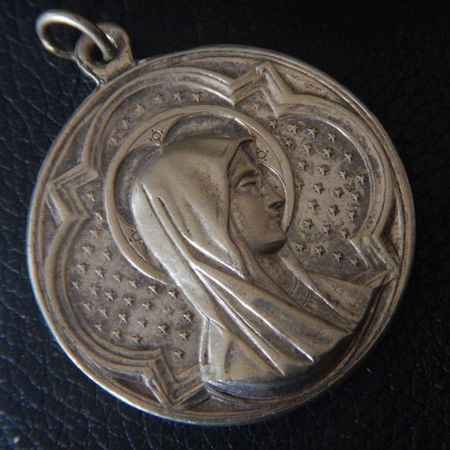 Notre Dame de Lourdes - Antique French Silver Holy Mary Medallion