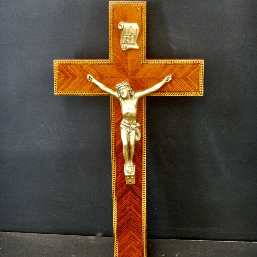 Beautiful Bronzed Christ on Marquetry French Crucifix - 12"- France