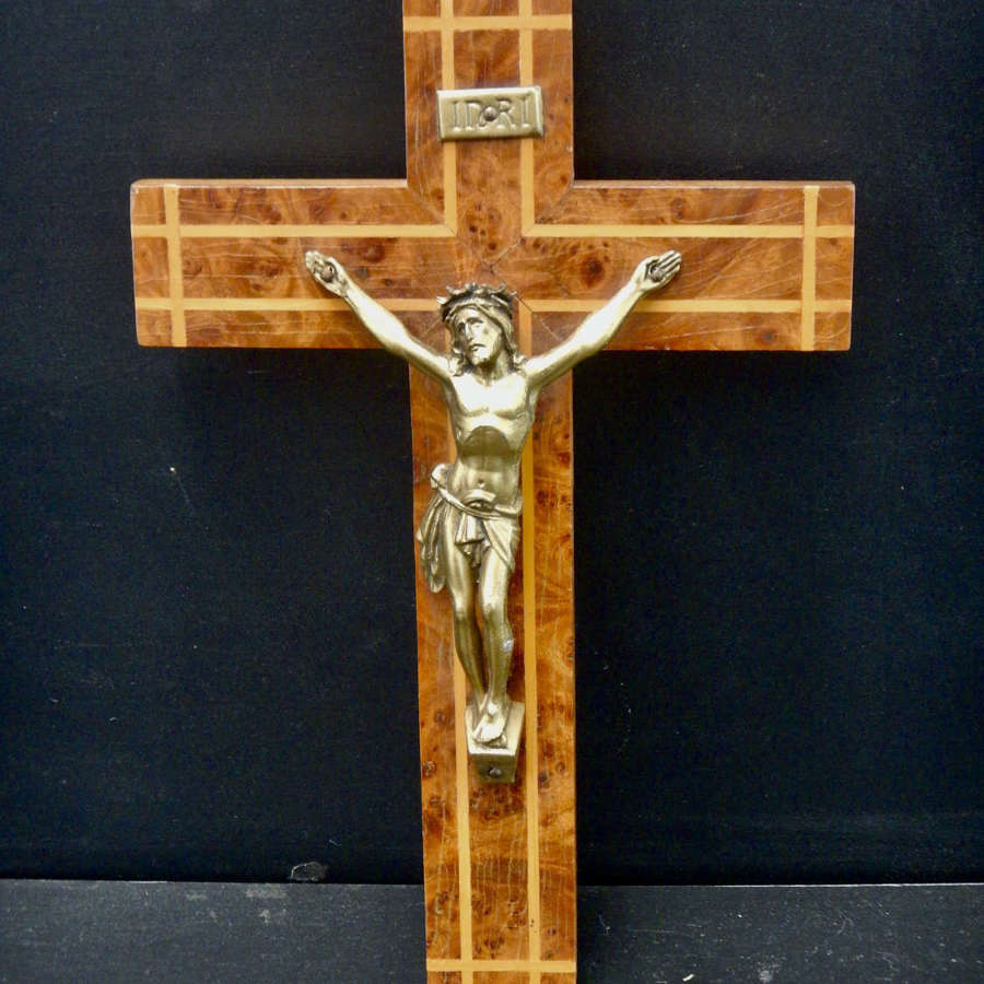 Gold Painted Christ on Art Deco Crucifix - 8"- French 1930s