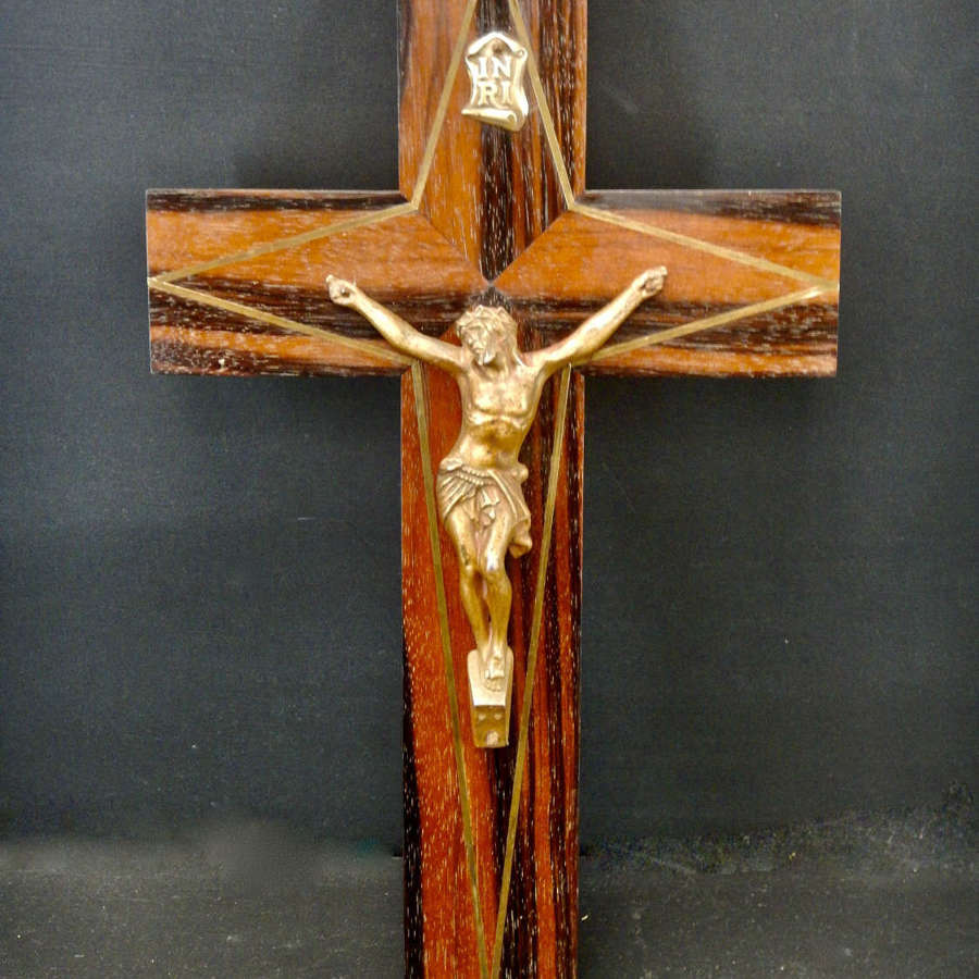 Antique 12 Inch Coromandel Art Deco Crucifix with Bronzed Christ