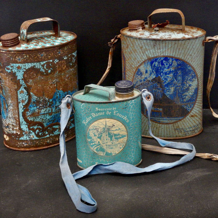 Antique Lourdes Water Canisters - Early 20th Century