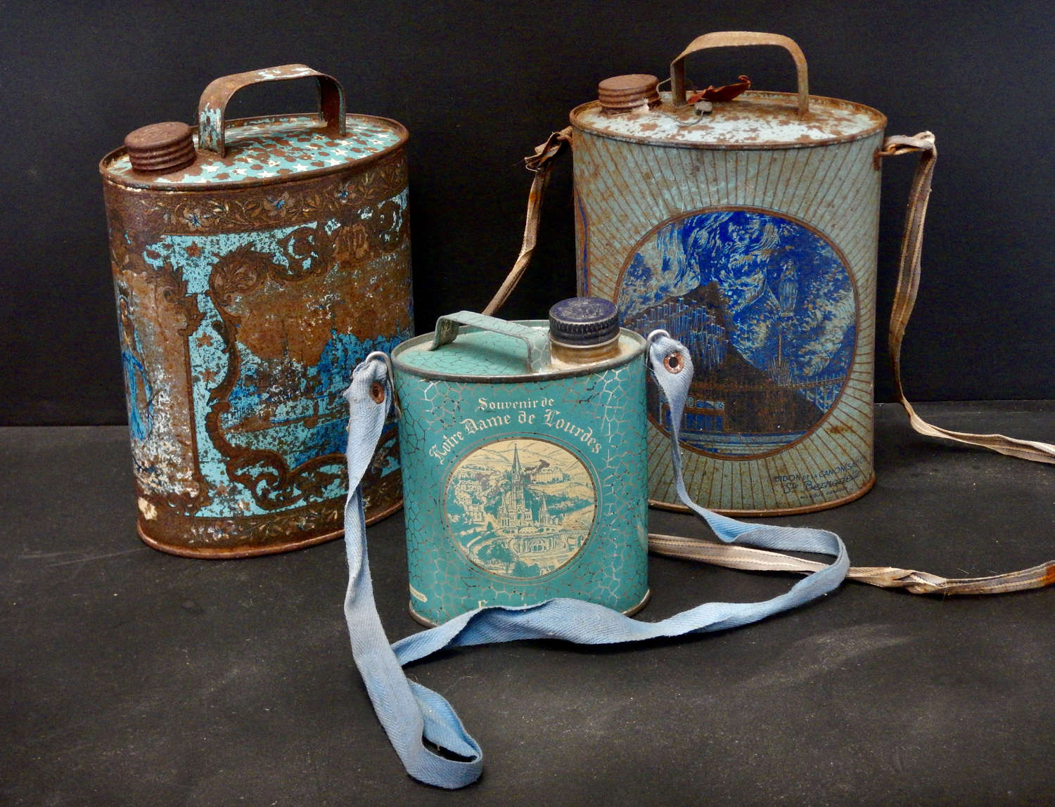 Antique Lourdes Water Canisters - Early 20th Century