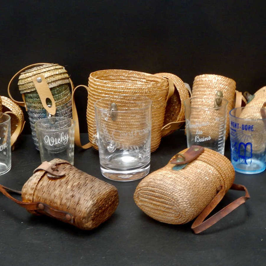 French Spa Water Glasses and Wicker Holders - Vichy Water Glass