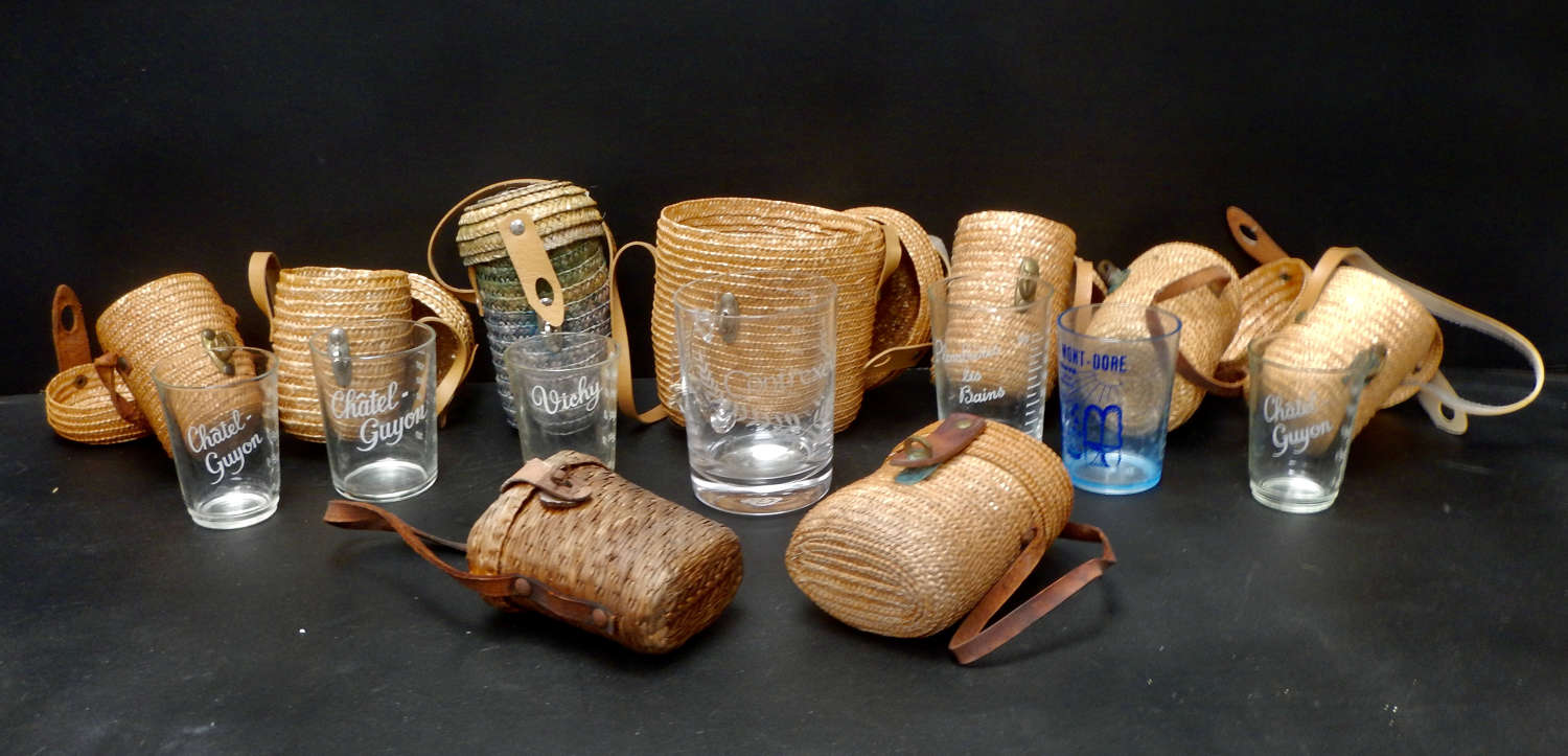 French Spa Water Glasses and Wicker Holders - Vichy Water Glass